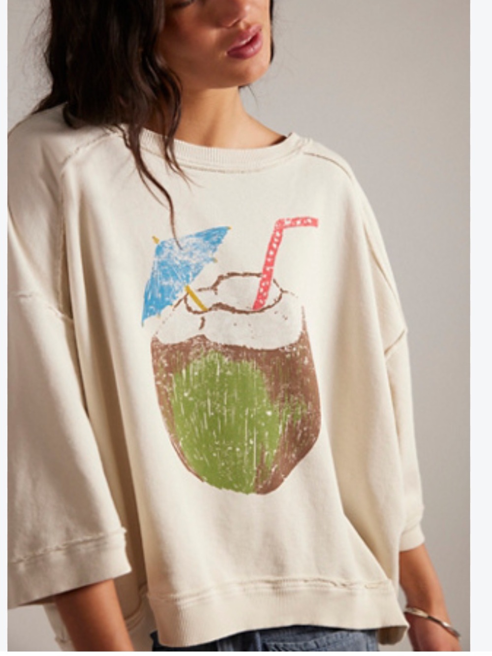 Free People We the Free everything printed pullover coconut sweatshirt NWOT